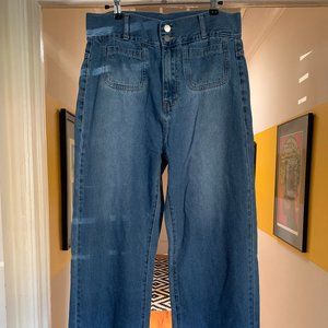 DAZY Wide Leg Blue Jeans with Patch Pockets